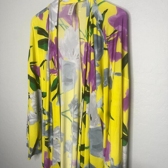 Lane Bryant Cacique Long Sleeve Yellow Floral Silky Style Robe with Tie 18/20 - Picture 4 of 8